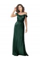 Off the Shoulder Sleeves Long Formal Stretch Satin Bridesmaid Dress / Prom Dress with Pleated Draped Neckline for Sale