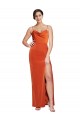 Front Cowl Neck Long Floor Length Formal Stretch Satin Bridesmaid Dress / Prom Dress with High Side Split for Sale