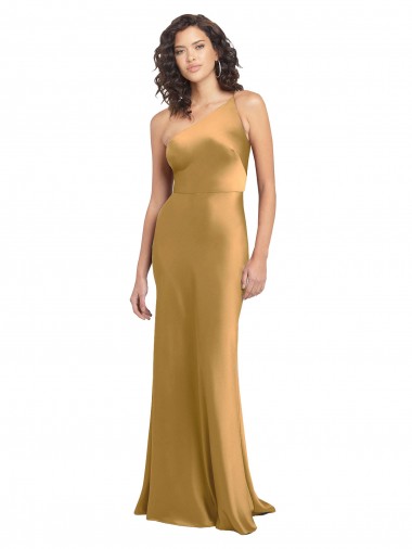 One Shoulder Long Floor Length Formal Stretch Satin Slip Bridesmaid Dress / Prom Dress for Sale