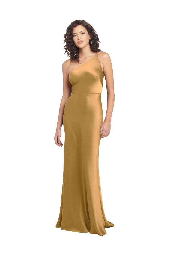 One Shoulder Long Floor Length Formal Stretch Satin Slip Bridesmaid Dress / Prom Dress for Sale