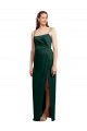 Sleek Straight Neckline Long Wrap Formal Stretch Satin Bridesmaid Dress / Prom Dress with Angled Pleats for Sale