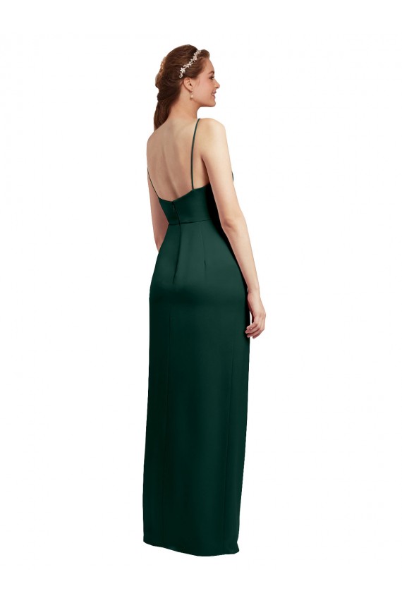 Sleek Straight Neckline Long Wrap Formal Stretch Satin Bridesmaid Dress / Prom Dress with Angled Pleats for Sale