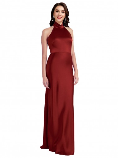 Backless Halter Long Formal Stretch Satin Bridesmaid Dress / Prom Dress for Sale