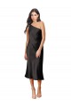 Sleek One Shoulder Midi Length Short Cocktail Formal Stretch Satin Slip Bridesmaid Dress / Prom Dress for Sale