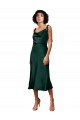 Spaghetti Straps Tie Shoulders Cowl Neck Short Midi Length Formal Stretch Satin Cocktail Bridesmaid Dress / Prom Dress for Sale