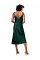 Spaghetti Straps Tie Shoulders Cowl Neck Short Midi Length Formal Stretch Satin Cocktail Bridesmaid Dress / Prom Dress for Sale