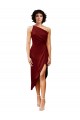One Shoulder Cocktail Midi Length Short Formal Stretch Satin Wrap Style Bridesmaid Dress / Prom Dress for Sale