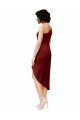 One Shoulder Cocktail Midi Length Short Formal Stretch Satin Wrap Style Bridesmaid Dress / Prom Dress for Sale