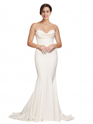 Strapless Cowl Neck Sweep Train Formal Stretch Satin Bridesmaid Dress / Prom Dress for Sale