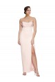 Cowl Neck Strapless Formal Stretch Satin Bridesmaid Dress / Prom Dress with High Split for Sale