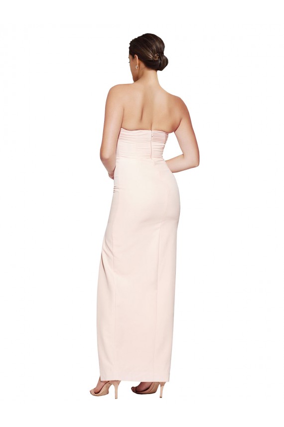 Cowl Neck Strapless Formal Stretch Satin Bridesmaid Dress / Prom Dress with High Split for Sale