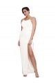 High Neck Formal Stretch Satin Bridesmaid Dress / Prom Dress with Low Back and Side Slit for Sale