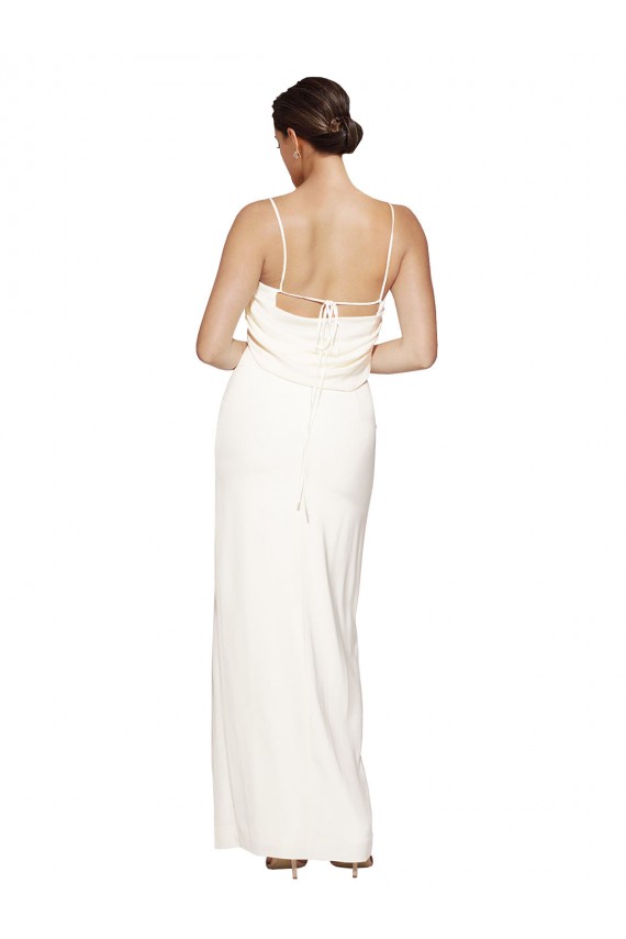 High Neck Formal Stretch Satin Bridesmaid Dress / Prom Dress with Low Back and Side Slit for Sale