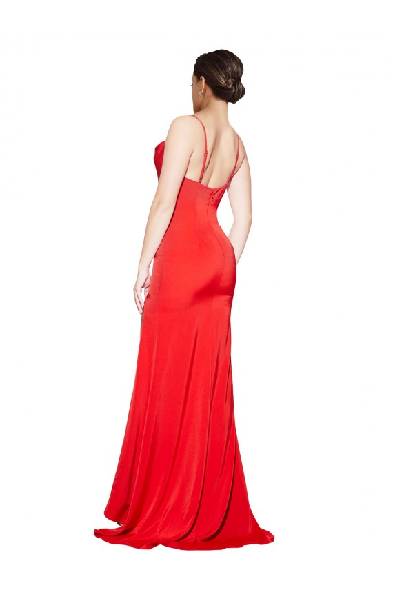 Low Back Cowl Neck Formal Stretch Satin Bridesmaid Dress / Prom Dress with High Side Slit for Sale