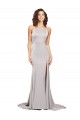 High Neck Low Back Long Full Length Formal Stretch Satin Bridesmaid Dress / Prom Dress for Sale