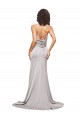 High Neck Low Back Long Full Length Formal Stretch Satin Bridesmaid Dress / Prom Dress for Sale