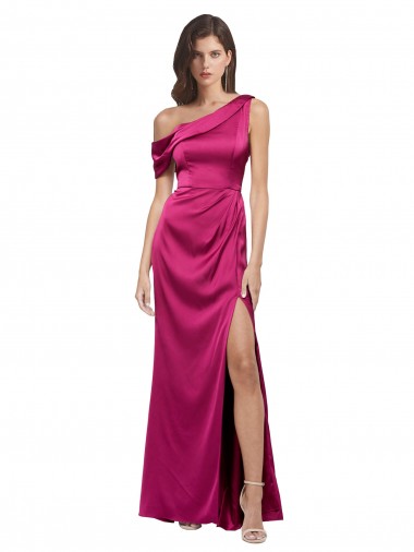 Off the Shoulder Short Sleeves Formal Stretch Satin Bridesmaid Dress / Prom Dress with Side Slit for Sale