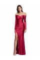 Long Sleeves Off the Shoulder Formal Stretch Satin Bridesmaid Dress / Prom Dress with High Side Split for Sale