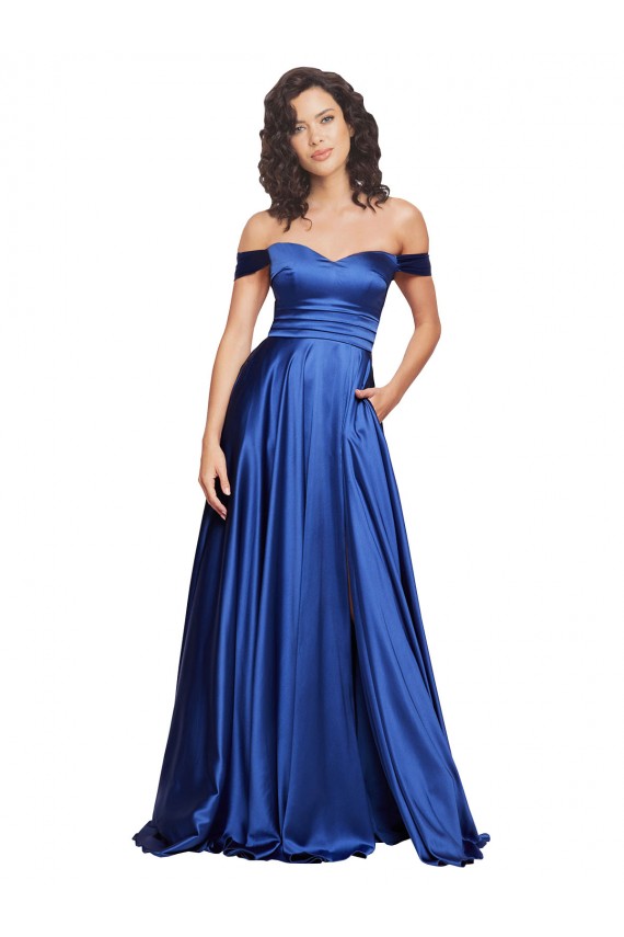 Ball Gown Off the Shoulder Sweetheart Formal Stretch Satin Bridesmaid Dress / Prom Dress for Sale