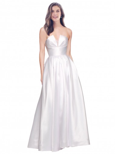 Full Length Strapless V-Cutout Formal Stretch Satin Bridesmaid Dress / Prom Dress for Sale