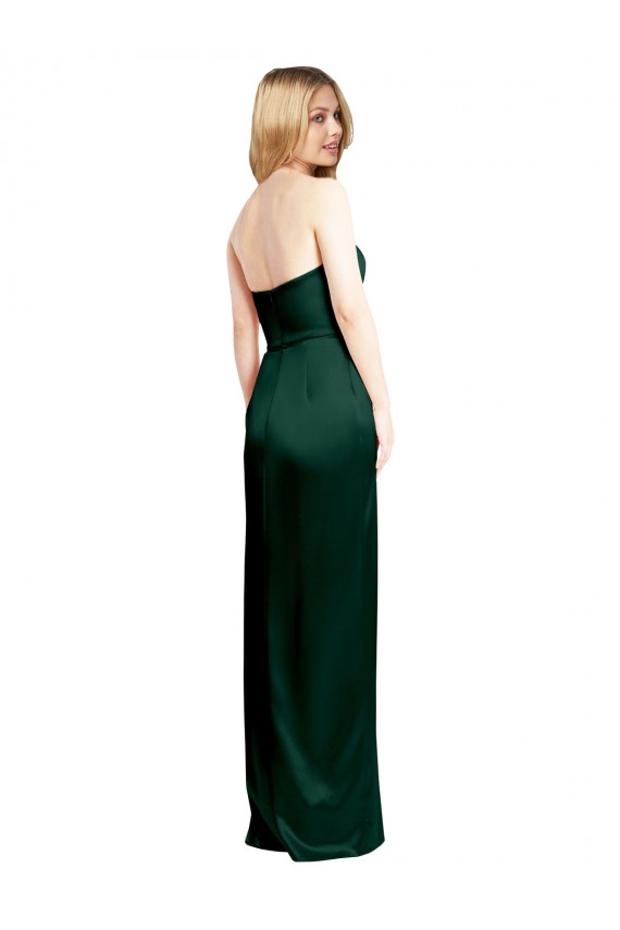Scooped Strapless Neckline Stretech Satin Bridesmaid Dress / Prom Dress with Side Slit for Sale