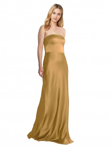 Sleek Strapless Long A-Line Formal Stretch Satin Bridesmaid Dress / Prom Dress for Sale