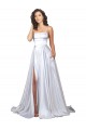 Simple A-Line Corset Style Pleated Long Stretch Satin Beach Wedding Dress with High Slit for Sale