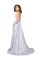 Simple A-Line Corset Style Pleated Long Stretch Satin Beach Wedding Dress with High Slit for Sale
