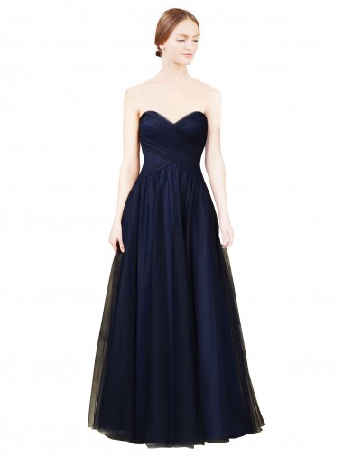 Draped Bodice Sweeheart Long Tulle Bridesmaid Dress for Sale