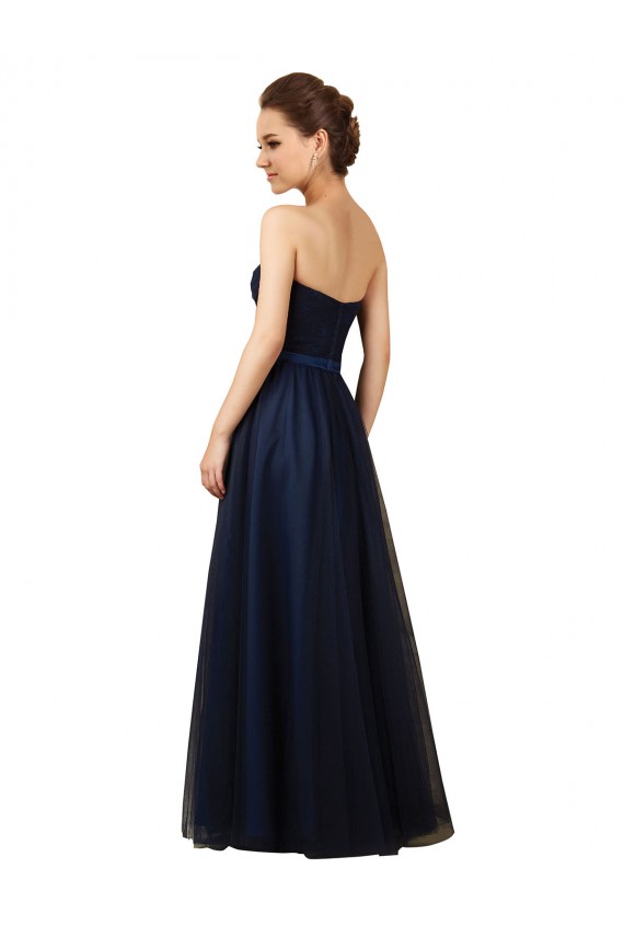 Elegant Lace and Tulle Long Strapless Bridesmaid Dress for Sale