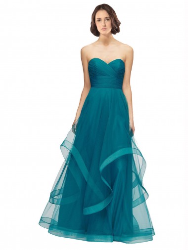 Sweetheart Tulle Bridesmaid Dress with Wide Waistband for Sale