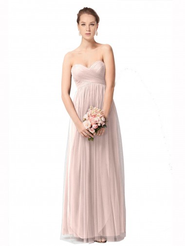 Long Sweetheart Tulle Bridesmaid Dress with Shirred Criss Cross Bodice for Sale