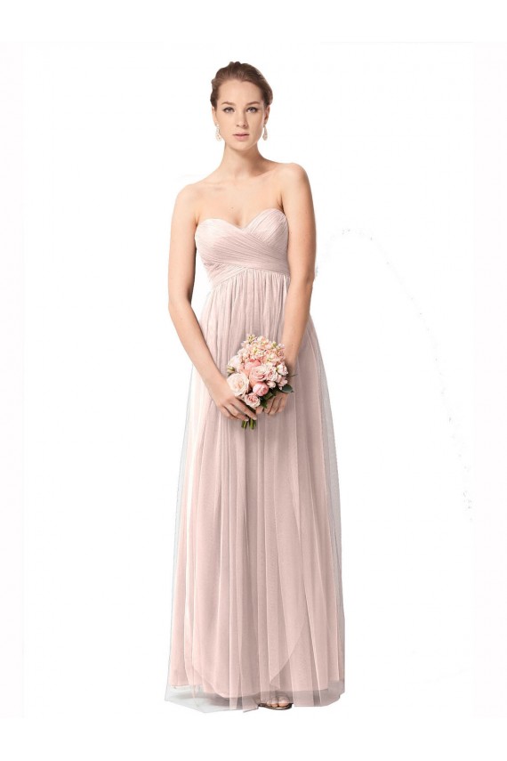 Long Sweetheart Tulle Bridesmaid Dress with Shirred Criss Cross Bodice for Sale