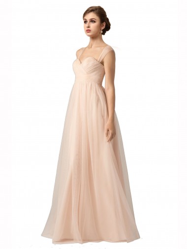 Illusion Sleeves Tulle Bridesmaid Dress with Shirred Bodice and Sweetheart Neckline for Sale