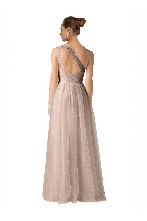 Illusion One Shoulder Tulle Bridesmaid Dress with Shirred Bodice for Sale