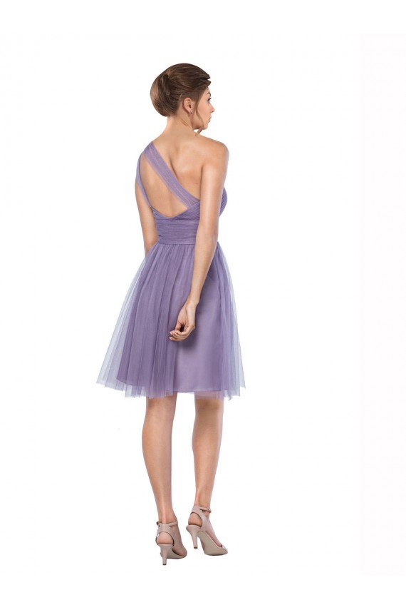 One Shoulder Short Knee Length Tulle Bridesmaid Dress for Sale
