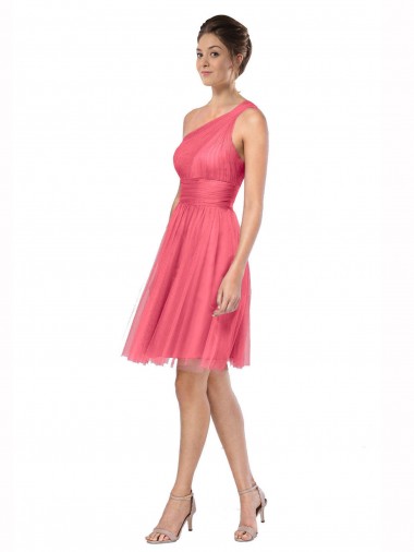 One Shoulder Short Knee Length Tulle Bridesmaid Dress for Sale
