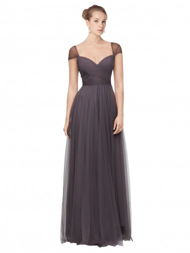 Sweetheart Neckline Long Tulle Bridesmaid Dress with Straps for Sale