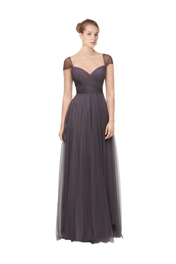 Sweetheart Neckline Long Tulle Bridesmaid Dress with Straps for Sale