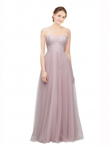 Sweetheart Neckline Long Tulle Bridesmaid Dress with Lace Bodice for Sale