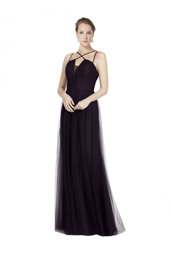 High Neck Long A-Line Tulle Bridesmaid Dress for Sale