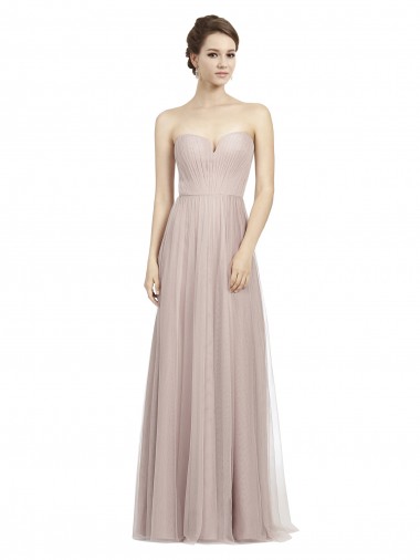 Long Strapless Tulle Bridesmaid Dress with Pleated Bodice for Sale