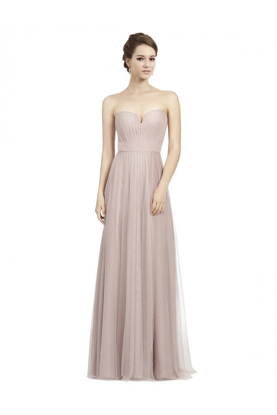 Long Strapless Tulle Bridesmaid Dress with Pleated Bodice for Sale