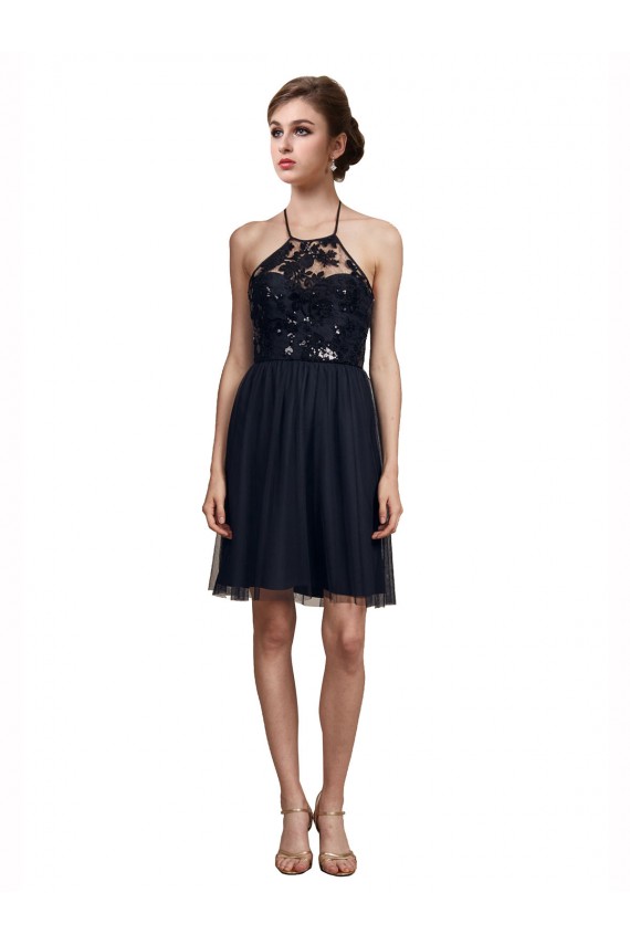 High Neck Illusion Bodice Bridesmaids Dress for Sale