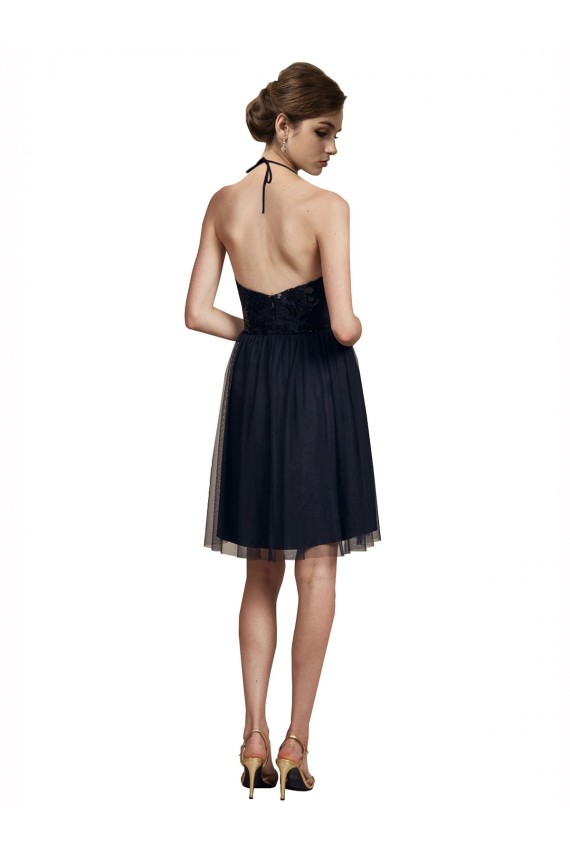High Neck Illusion Bodice Bridesmaids Dress for Sale