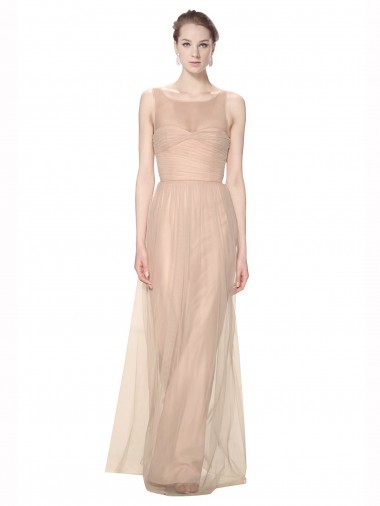 Long Tulle Bridesmaid Dress with Illusion Neck for Sale