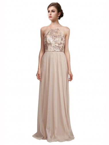 Sweetheart Tulle Bridesmaid Dress with High Neck Illusion Bodice for Sale