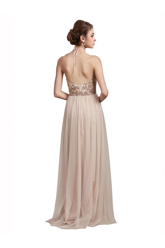 Sweetheart Tulle Bridesmaid Dress with High Neck Illusion Bodice for Sale
