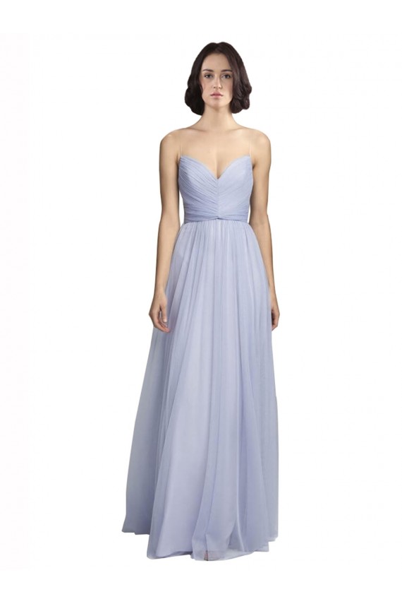 Spaghetti Strap Tulle Bridesmaids Dress with Ruched Bodice for Sale