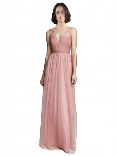 V-Neck Illusion Tulle Bridesmaids Dress for Sale